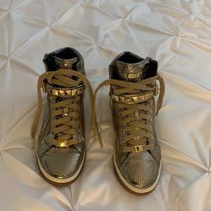 Michael Kors MK Glam Studded Gold Metallic Leather High Top Sneakers